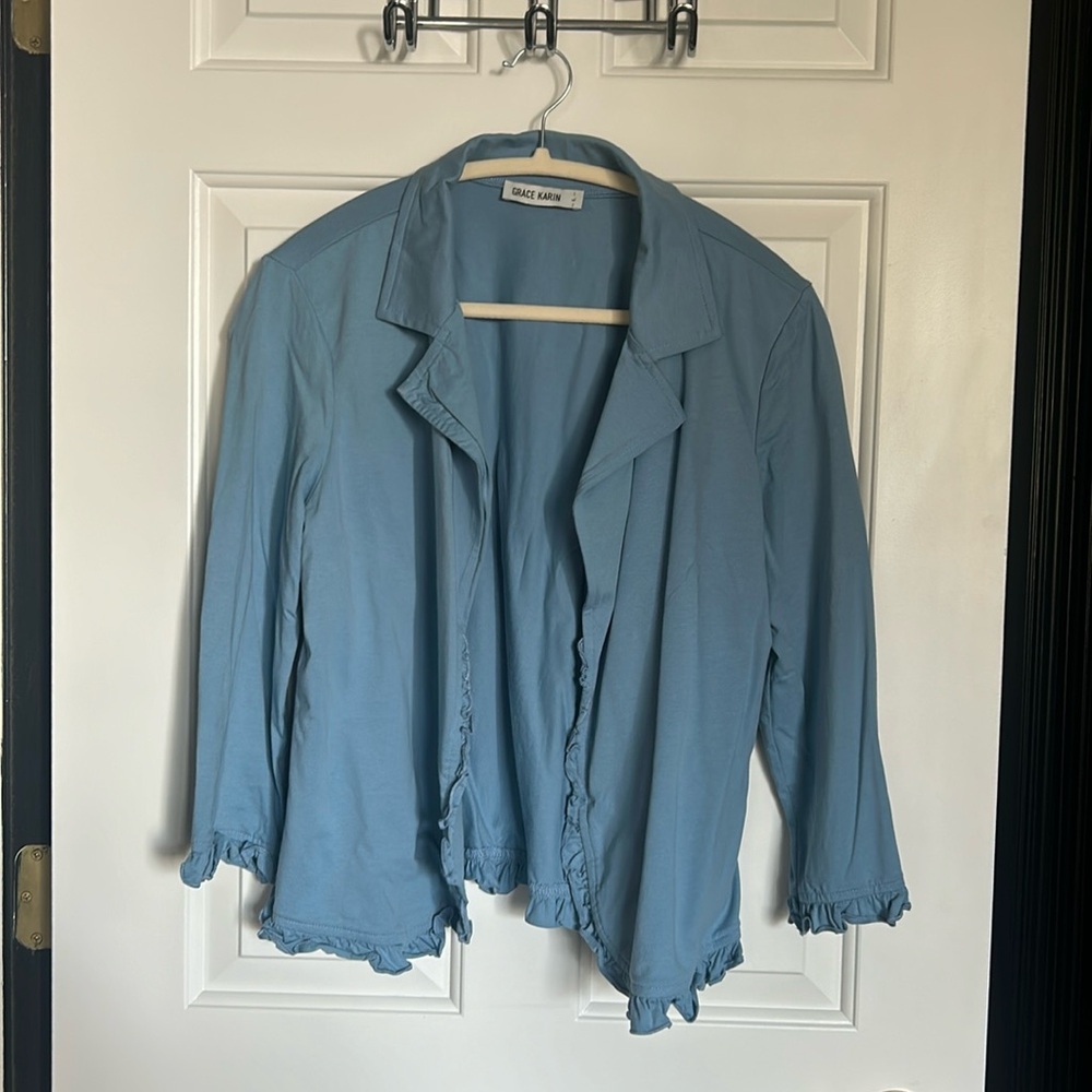 Business Casual Cropped Blazer Jacket Open Front Cotton Cardigan